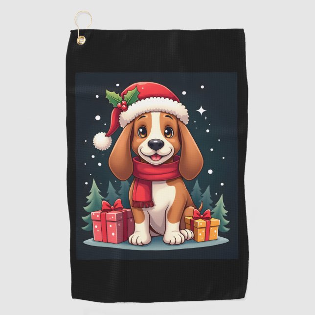 Basset Hound Hund WeihnachtsOutfits Weihnachtsmann Golfhandtuch (Vorderseite)