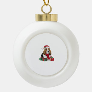 Basset Hound Hund WeihnachtsOutfits Weihnachtsmann Keramik Kugel-Ornament