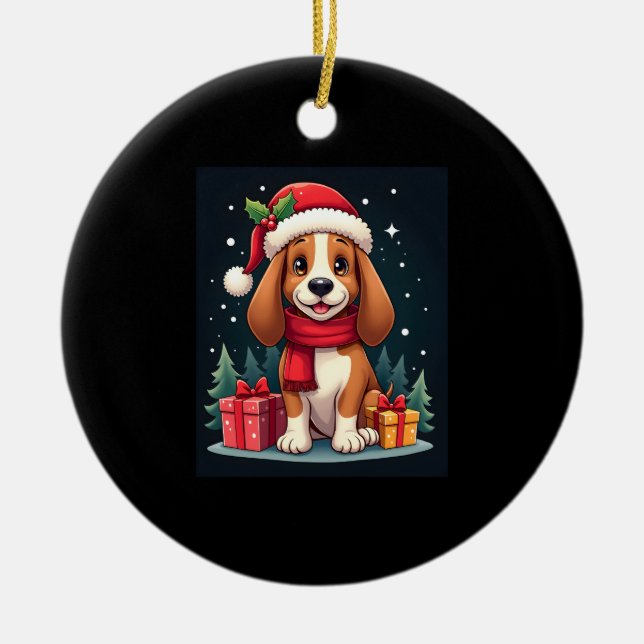 Basset Hound Hund WeihnachtsOutfits Weihnachtsmann Keramik Ornament (Vorne)