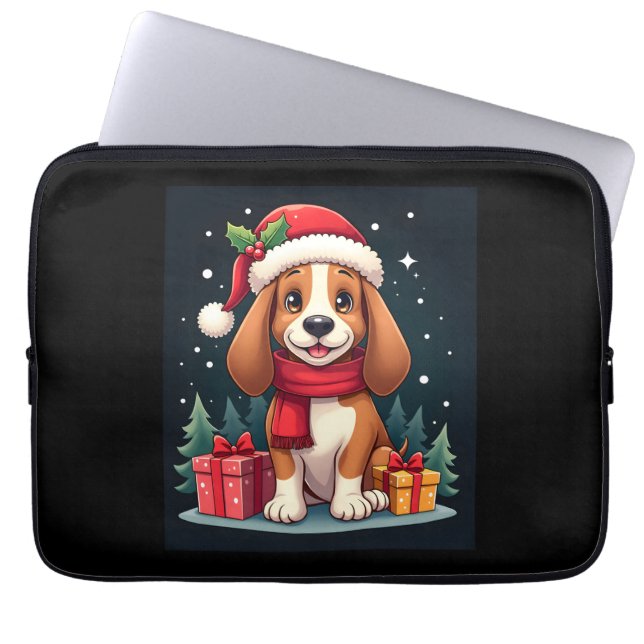 Basset Hound Hund WeihnachtsOutfits Weihnachtsmann Laptopschutzhülle (Vorderseite)