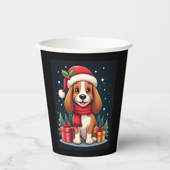 Basset Hound Hund WeihnachtsOutfits Weihnachtsmann Pappbecher (Vorderseite)