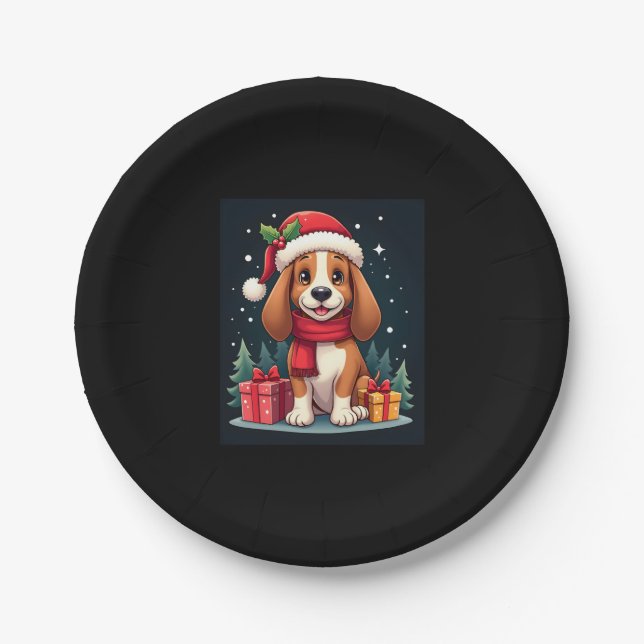 Basset Hound Hund WeihnachtsOutfits Weihnachtsmann Pappteller (Vorderseite)