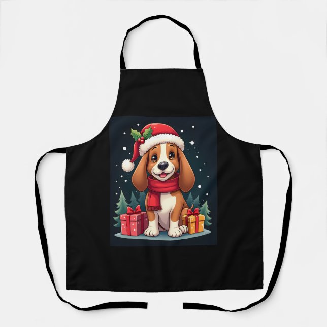 Basset Hound Hund WeihnachtsOutfits Weihnachtsmann Schürze (Vorderseite)