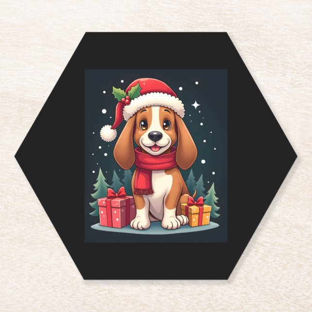 Basset Hound Hund WeihnachtsOutfits Weihnachtsmann Untersetzer (Vorderseite)