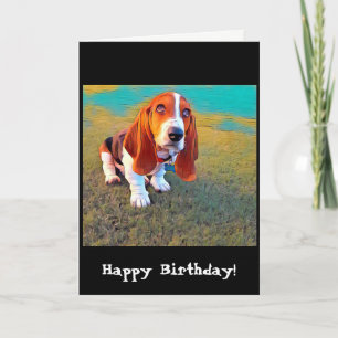 Basset Hound Hund Welpe Whimsistisches künstlerisc Karte