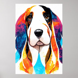 Basset Hound Hund Wildnatur Tierfarbmalerei Poster