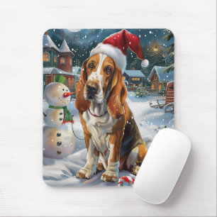 Basset Hound Hund Winter Wonderland Weihnachtsfreu Mousepad