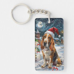 Basset Hound Hund Winter Wonderland Weihnachtsfreu Schlüsselanhänger