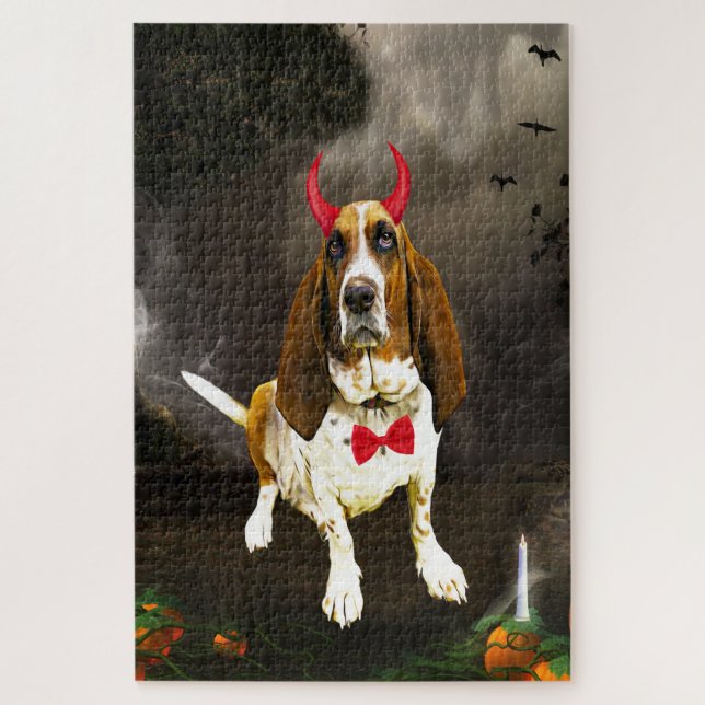 Basset Hound Hund zu Halloween-Kostüm Puzzle (Vertikal)