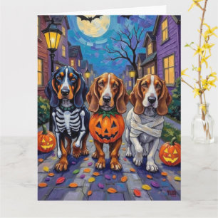 Basset Hound Hunde beim Trick-or-Treaten an Hallow Karte