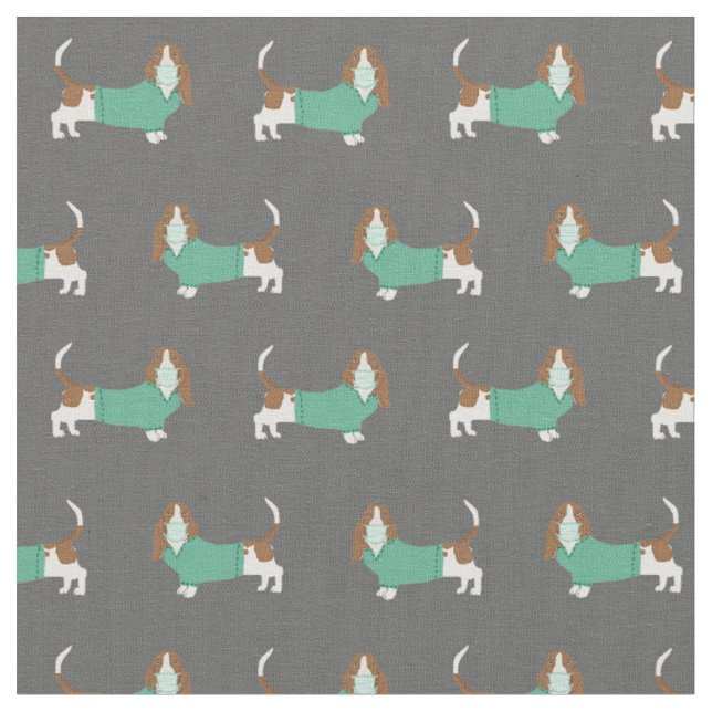 Basset Hound Hunde in Grauen Stoff (Nahaufnahme)