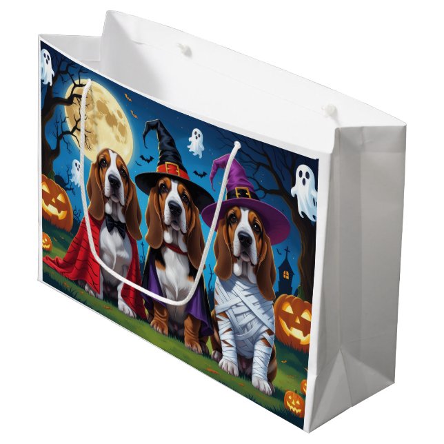 Basset Hound Hunde Pumpkin Halloween Funny Große Geschenktüte (Vorderseite Schrägansicht)