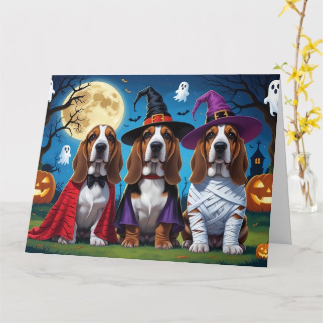 Basset Hound Hunde Pumpkin Halloween Funny Karte (Gelbe Blume)