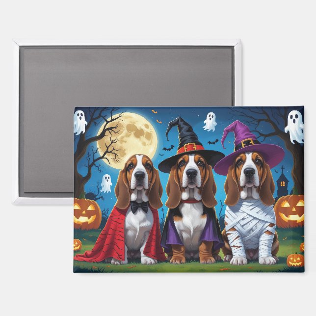 Basset Hound Hunde Pumpkin Halloween Funny Magnet (Vorderseite/Rückseite)