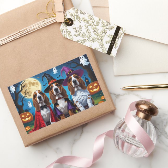 Basset Hound Hunde Pumpkin Halloween Funny Rechteckiger Aufkleber (Schenken)