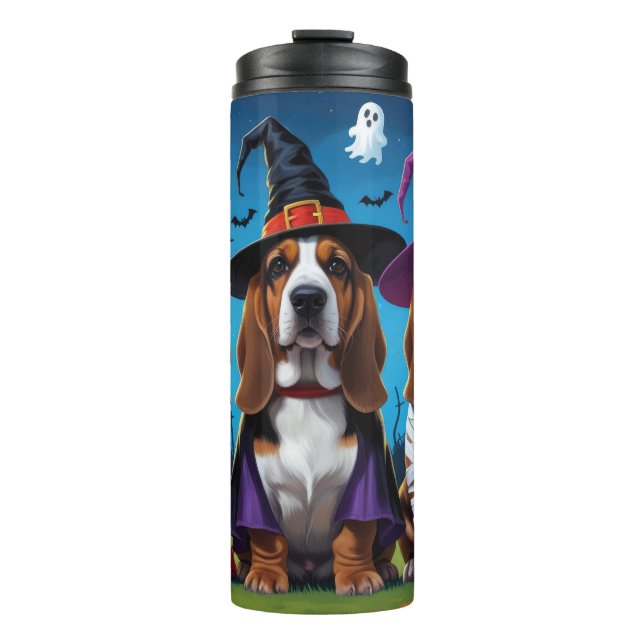 Basset Hound Hunde Pumpkin Halloween Funny Thermosbecher (Vorderseite)
