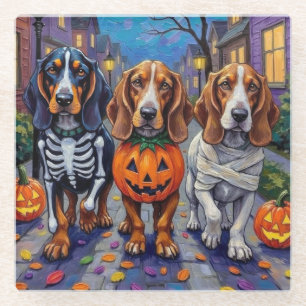 Basset Hound Hunde Trick-or-Treating zu Halloween Glasuntersetzer