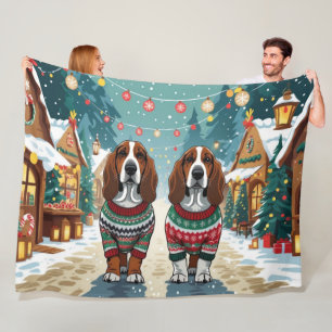 Basset Hound Hunde Weihnachten Schnee Urlaub Fleecedecke