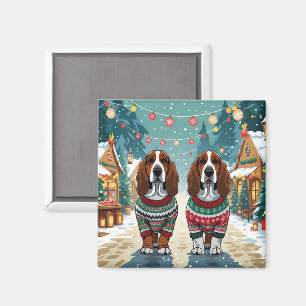 Basset Hound Hunde Weihnachten Schnee Urlaub Magnet