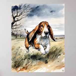Basset Hound - Hundekunst drucken Poster