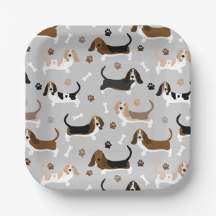 Basset Hound Hundknochen und Paare Pappteller