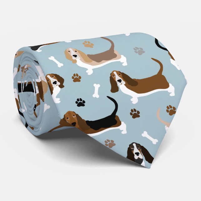 Basset Hound Hundknochen und Paws Neck Tie Krawatte (Gerollt)