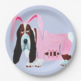 Basset Hound im Hasenkostüm Pappteller