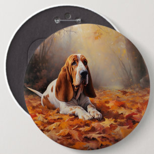 Basset Hound im Herbst Leaves Fall Inspiriert Button