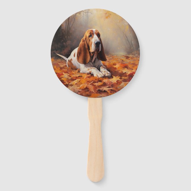 Basset Hound im Herbst Leaves Fall Inspiriert Fächer (Vorderseite)