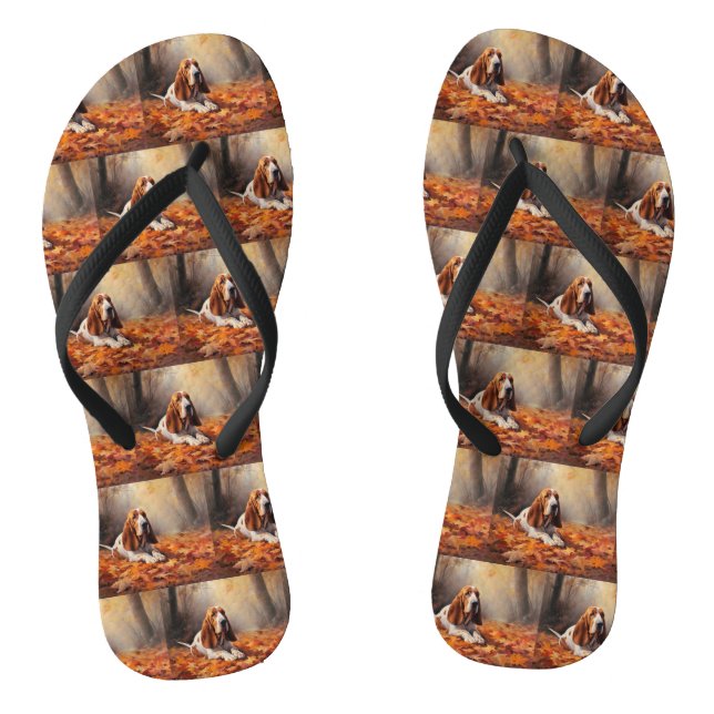 Basset Hound im Herbst Leaves Fall Inspiriert Flip Flops (Fußbett)