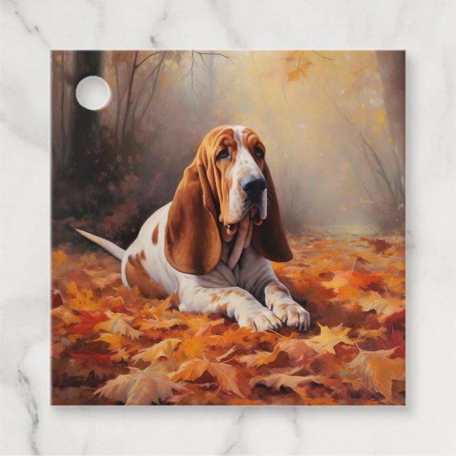 Basset Hound im Herbst Leaves Fall Inspiriert Geschenkanhänger (Vorderseite)