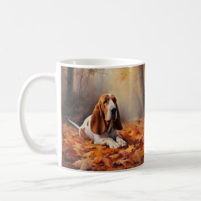 Basset Hound im Herbst Leaves Fall Inspiriert Kaffeetasse (Links)