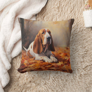 Basset Hound im Herbst Leaves Fall Inspiriert Kissen