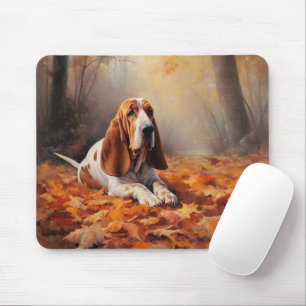 Basset Hound im Herbst Leaves Fall Inspiriert Mousepad