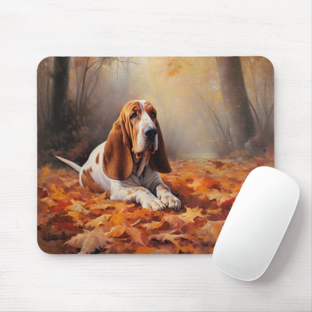 Basset Hound im Herbst Leaves Fall Inspiriert Mousepad (Mit Mouse)
