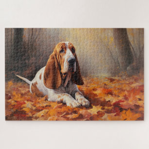 Basset Hound im Herbst Leaves Fall Inspiriert Puzzle