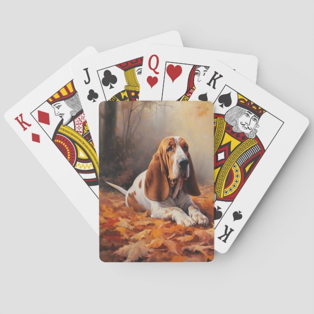 Basset Hound im Herbst Leaves Fall Inspiriert Spielkarten (Rückseite)