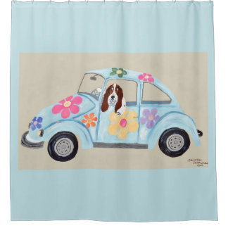 Basset Hound im Hippie-Auto Duschvorhang