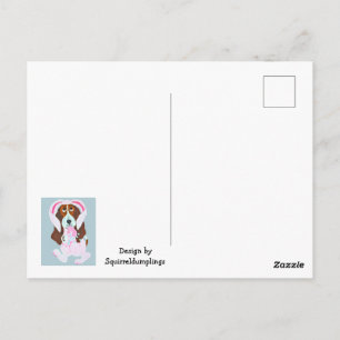 Basset Hound im rosa Hasenkostüm Postkarte