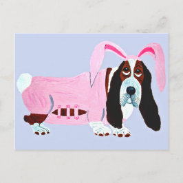 Basset Hound im rosa Hasenkostüm Postkarte