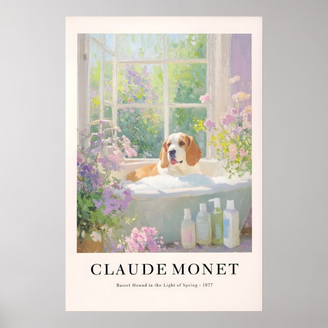 Basset Hound in Bathtub Poster Monet Style (Vorne)