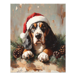 Basset Hound in einer Weihnachtsmannmütze Ölgemäld Fotodruck