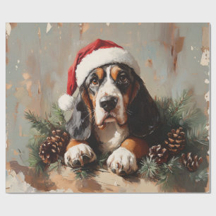 Basset Hound in einer Weihnachtsmannmütze Ölgemäld Geschenkpapier