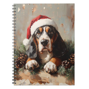 Basset Hound in einer Weihnachtsmannmütze Ölgemäld Notizblock