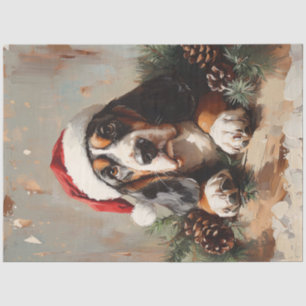 Basset Hound in einer Weihnachtsmannmütze Ölgemäld Seidenpapier