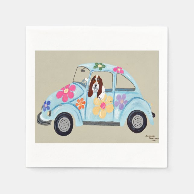 Basset Hound in Hippie-Auto Serviette (Vorderseite)