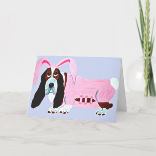 Basset Hound In Pink Bunny Suit Feiertagskarte