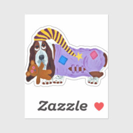 Basset Hound in PJs with teddy bear Aufkleber