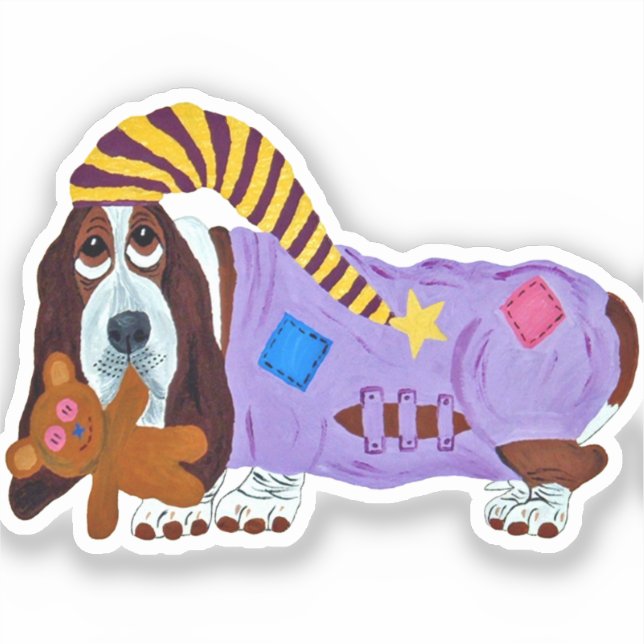 Basset Hound in PJs with teddy bear Aufkleber (Vorderseite)