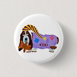 Basset Hound in PJs with teddy bear Button